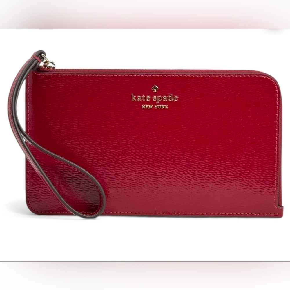 KATE SPADE NEW YORK NWT Lucy Red Jam Texture Pattened Medium L-Zip Wristlet